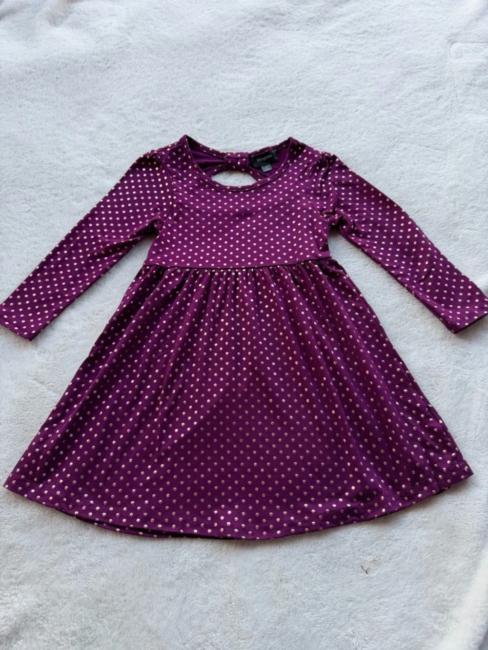 Girls' Purple Long-Sleeve Polka Dot Dress Size 3T